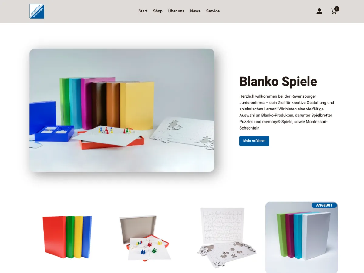 Die neue Startseite der Ravensburger Juniorenfirma